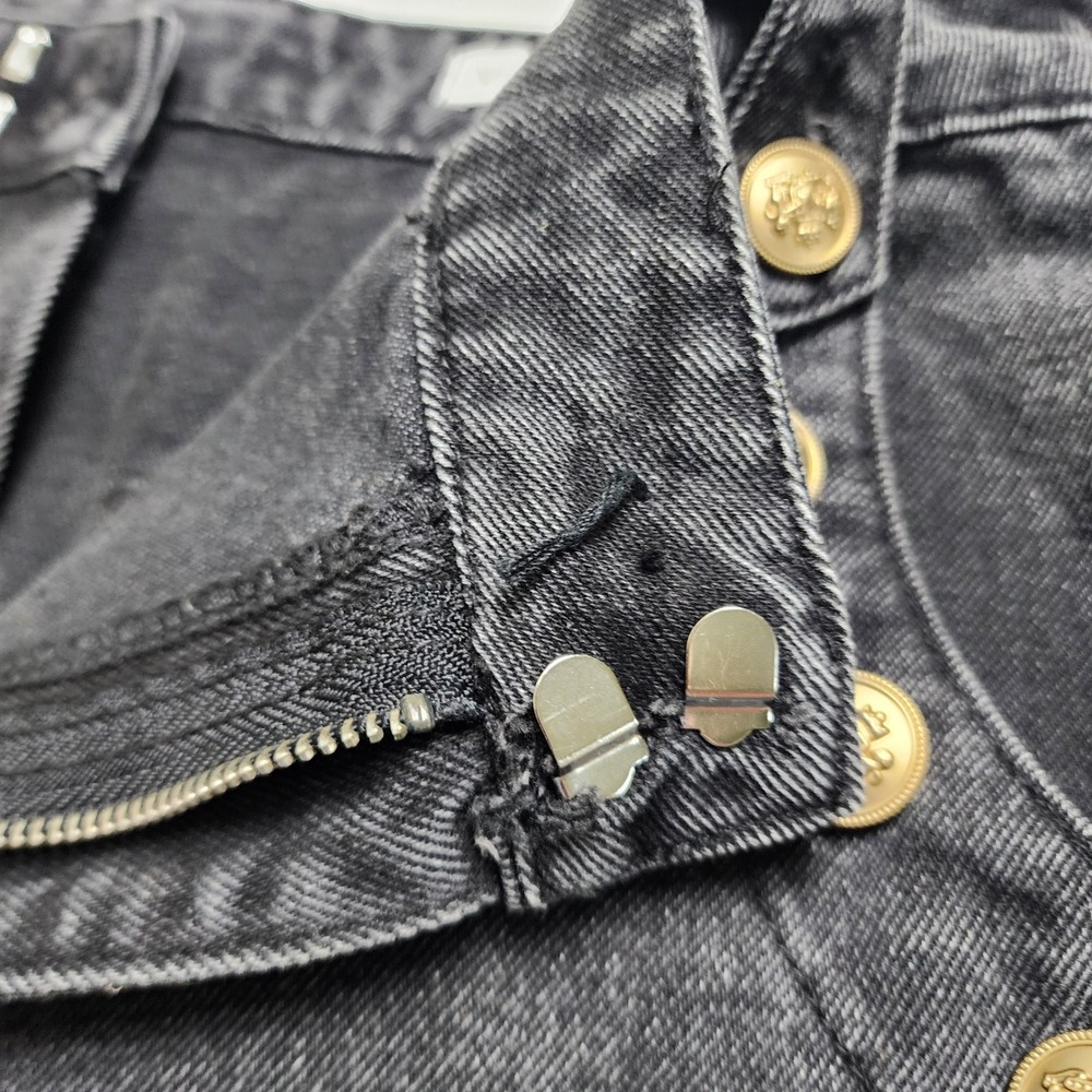 Vestique Womens Wide Leg Sailor Jeans Large Washed Black Gold Buttons High Rise - Picture 6 of 15